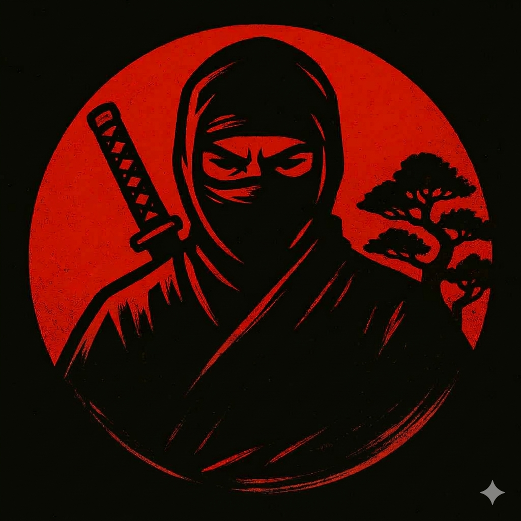This is the link to the Redbubble Digital Art Merchandise Store it is a .png file of a Ninja displayed in Black with a sword and a bonsai in the distance amid a Red Background.